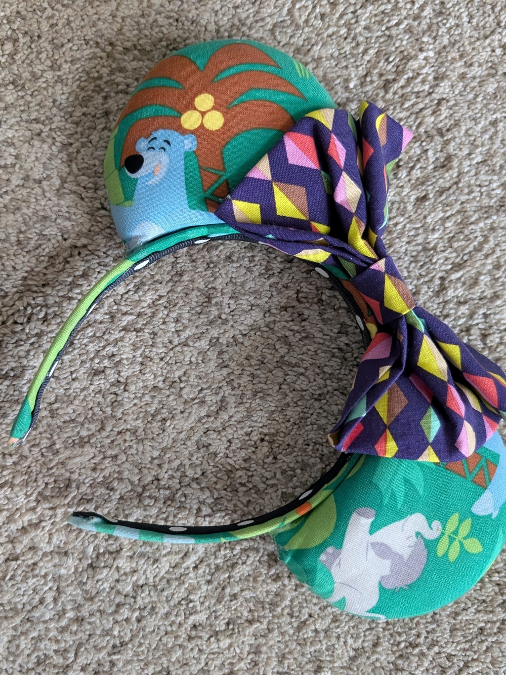 Kids Green Tropical Bear Ear Headband with Patterned Bow